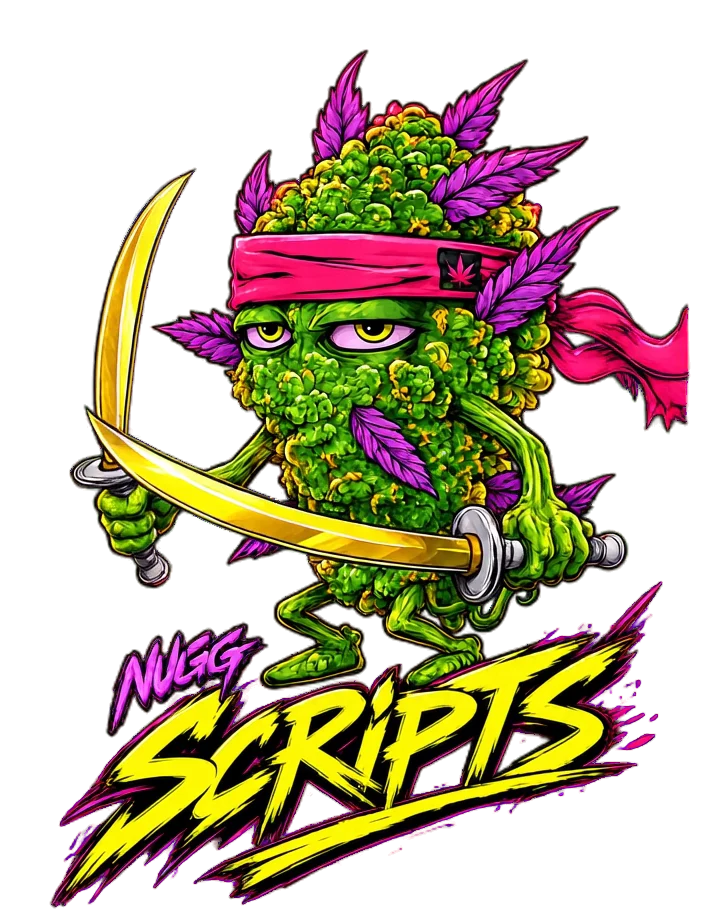 NuggScripts — the Nugg mascot with two golden katanas